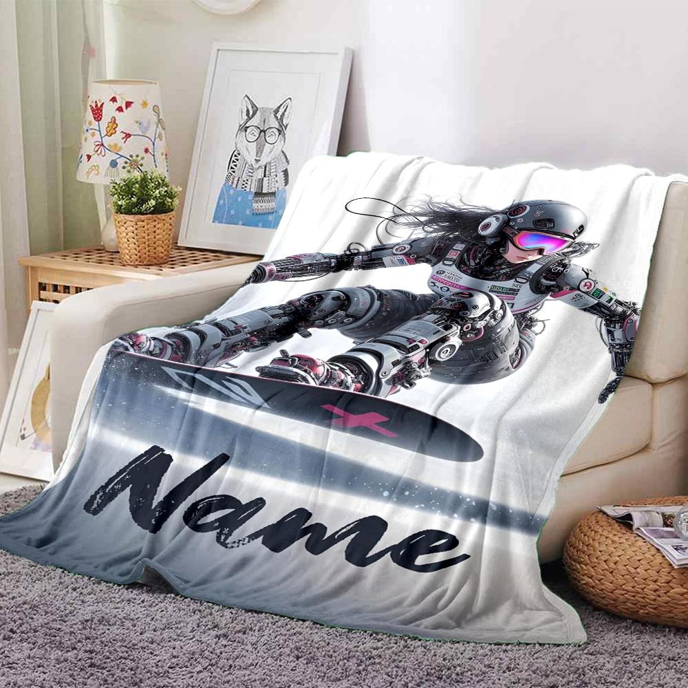 Custom Name ski Theme Printed Blanket - Perfect for Couch, Bed, Travel & Outdoor Use | Machine Washable, Cozy & Durable.