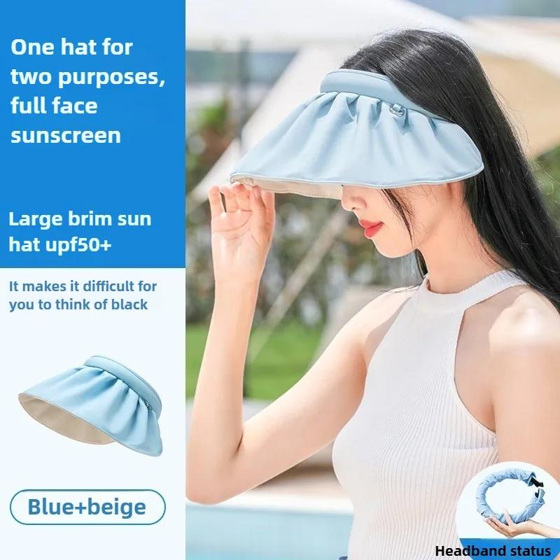 2025 Summer Travel Sunshade Sunblock Hat Large Eaves Anti-UV Temperament All Empty Top Hat Tidal Sun Hat