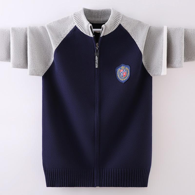 Jungen Baumwoll-Strickjacke mit Fleecefutter und Reißverschluss: Dickstrick für große Kinder, Herbst-/Winter-Oberbekleidung