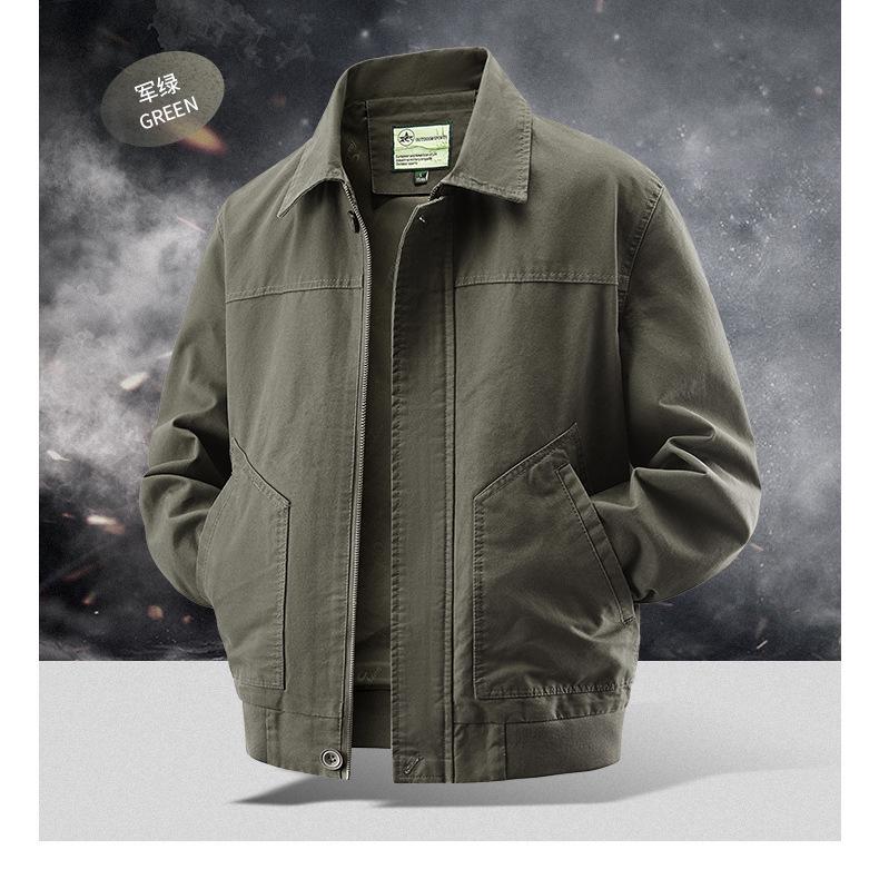 Męska Kurtka Pilotka z Pranego Bawełny z Kołnierzem Baseballowym - Odzież Wierzchnia Stylu Wojskowego na Wiosnę/Jesień
