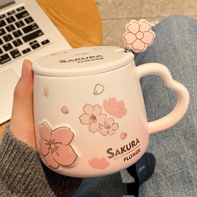 Breakfast Ceramic Cup with Lid and Spoon Cute Mug High Looking Creative Couple Coffee Water Cup