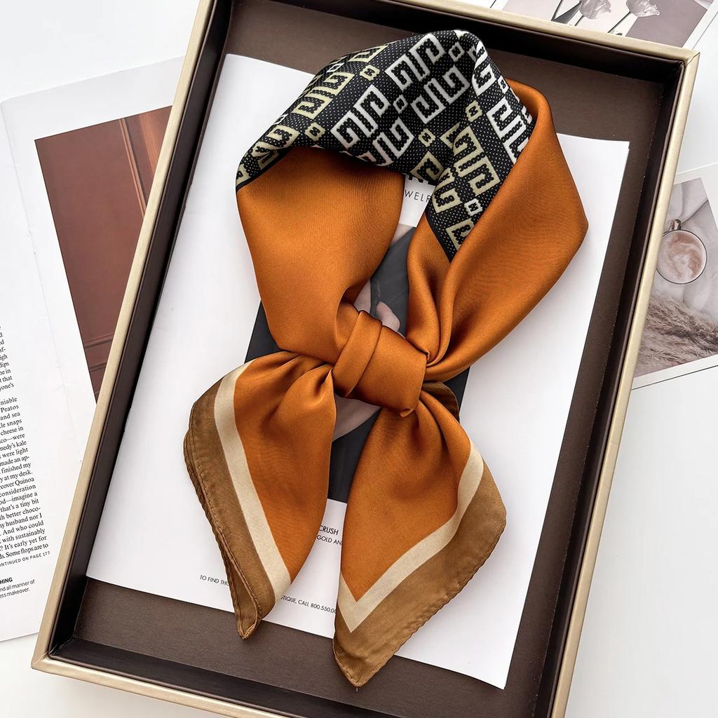 Luxury Women Soft Satin Hair Scarves Fashion Print Square Headscarf 70Cm Professional Designer Scarf Headband