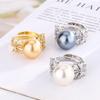 4 Jewelry Copper Platinum Plated Row Ring Pearl Temperament Light Luxury Women'S Ring 14Mm