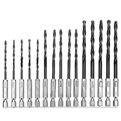 15-Piece Black Twist Drill Set 3mm-5mm Hexagonal Handle High Speed Steel Nitriding Electric Drill for Wood and Metal Opening