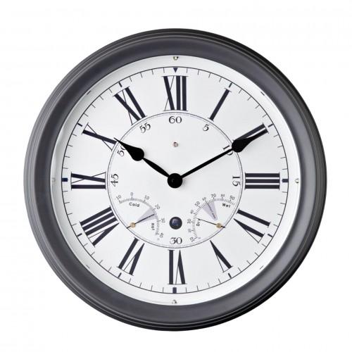 Hometime Grey Wall Clock With Sound Controlled LED Light Roman Dial 35.5cm