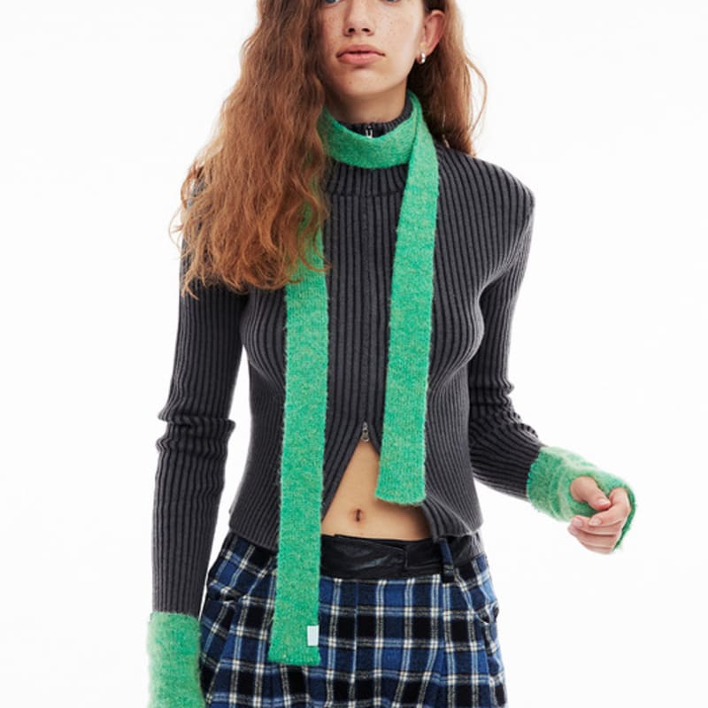 FENNEC BRUSH KNIT MUFFLER - APPLE GREEN