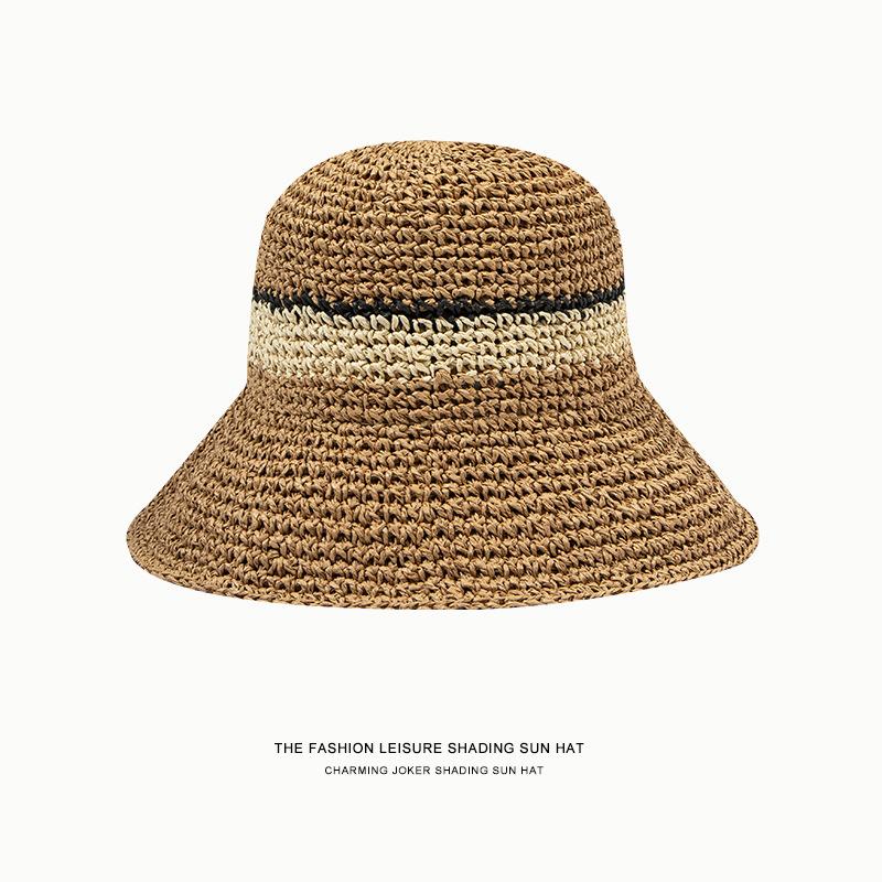 Japanese-style wide-brimmed straw hat for summer, beach fashion, vacation sun hat, handmade versatile fisherman hat, sun protection bucket hat for