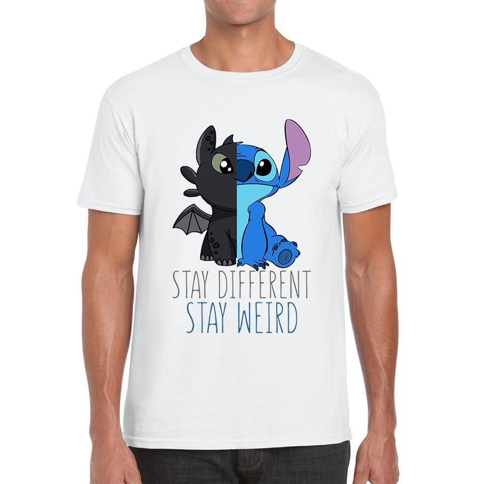 Disney Stitch and Toothless Stay different Stay Weird Unisex Mens T Shirt Womens Tops Tees 2XL