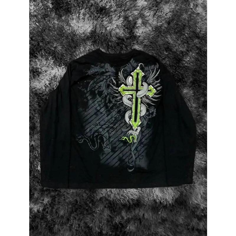 Fashionable Men's Autumn Personalized Skull Letter Print Micro Elastic Comfortable Long Sleeved T-shirt Outdoor Street Style Top