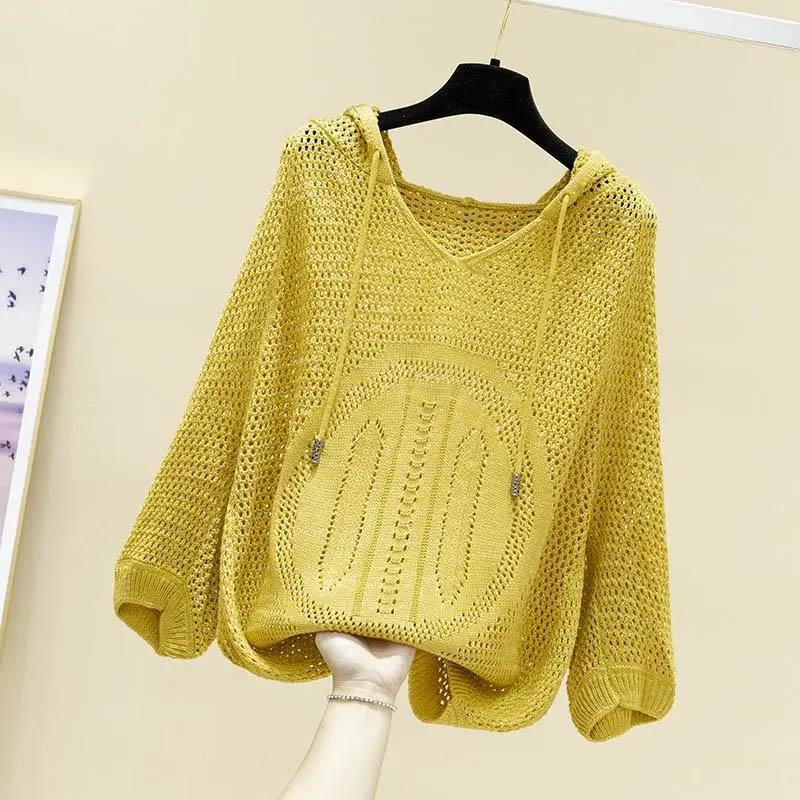 Spring/Summer Hoodie Top Hollow Sleeve Women's Thin Knit Sweater Loose Fashion Breathable Comfortable Blouse