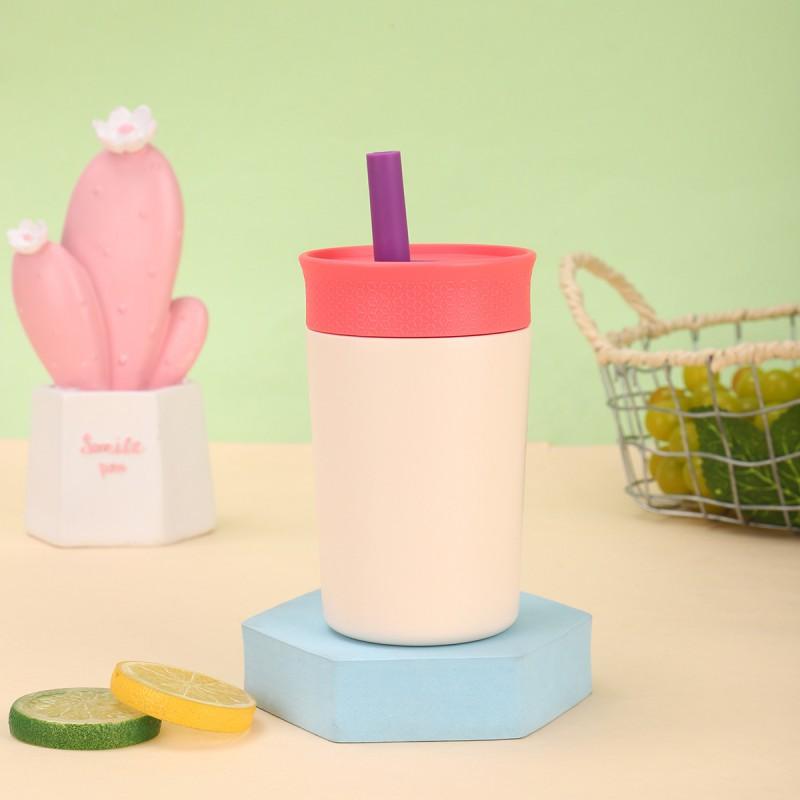 Mini Insulated Stainless Steel Tumbler With Straw - Pastel Color 350ml Vacuum Thermos Students On-the-Go Use