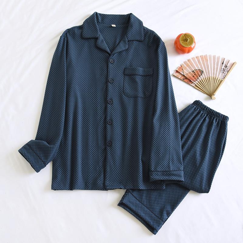 Men's Pajama Set Fall Winter Thick Warm Long Sleeve Tops Pants Pajama Sets Soft Plaid 2 Piece Button Down Lounge Set for Men Lapel Comfort Sleepwear