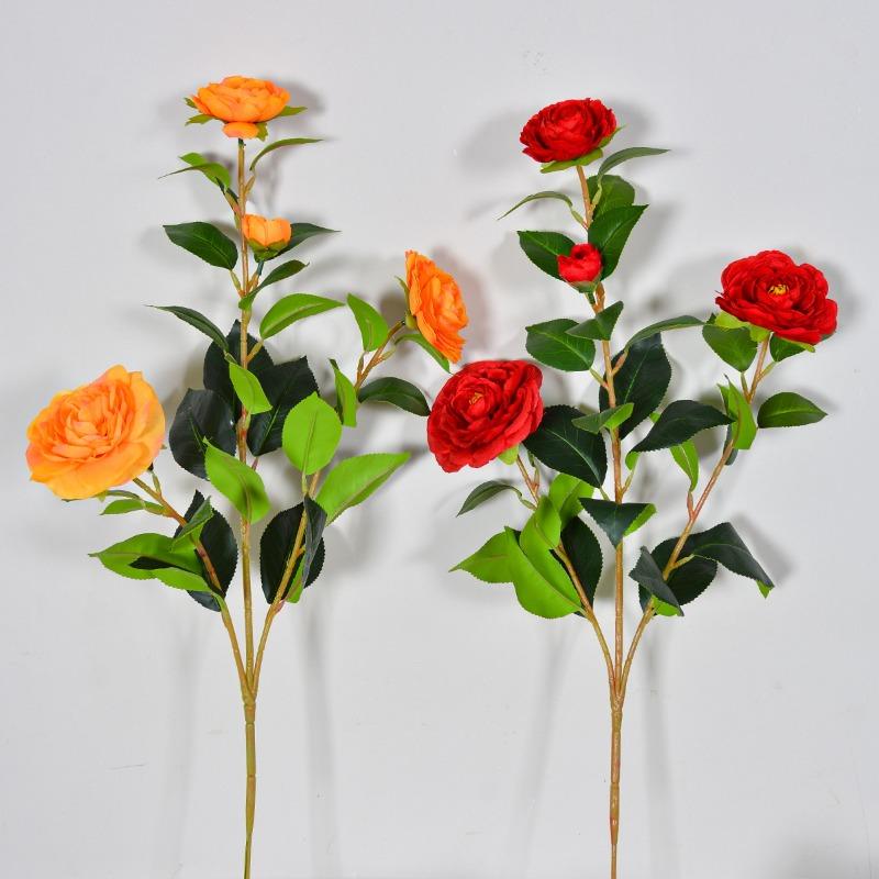10pcs Wedding Pink Camellias Plant Simulation Flower Auditorium Decoration Artificial 4 Heads Camellia Branch Silk Fake Flowers