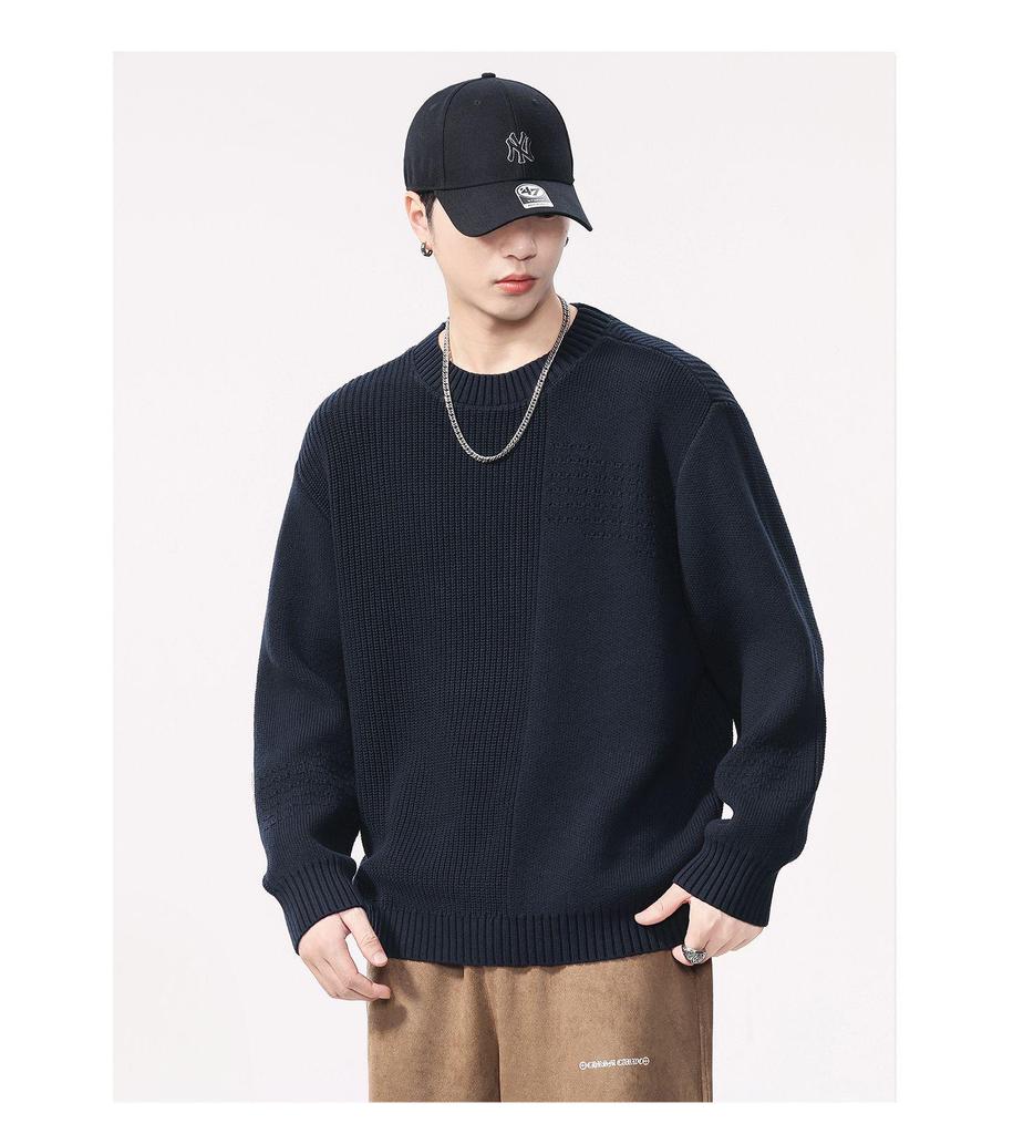 Shanggu Men’s High-End Loose Fashion Round Neck Sweater - Light Luxury and Versatile