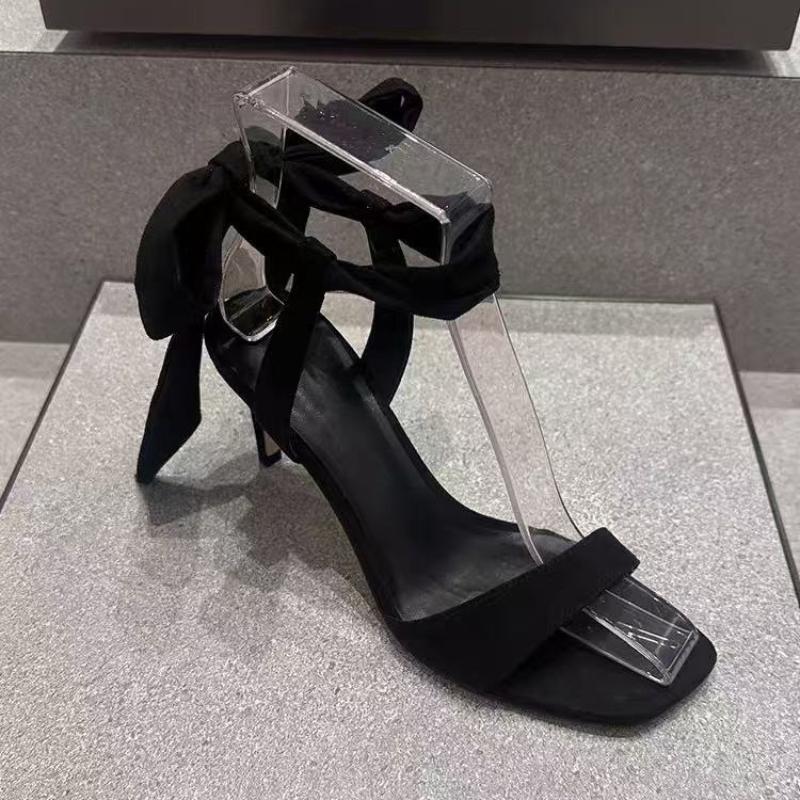 

Модные летние босоножки на высоком каблуке для женщин 2025 Новый модный стиль Розовый сказочный стиль с юбкой Ремешок на одной линии Туфли на высоком каблуке 35 чёрный