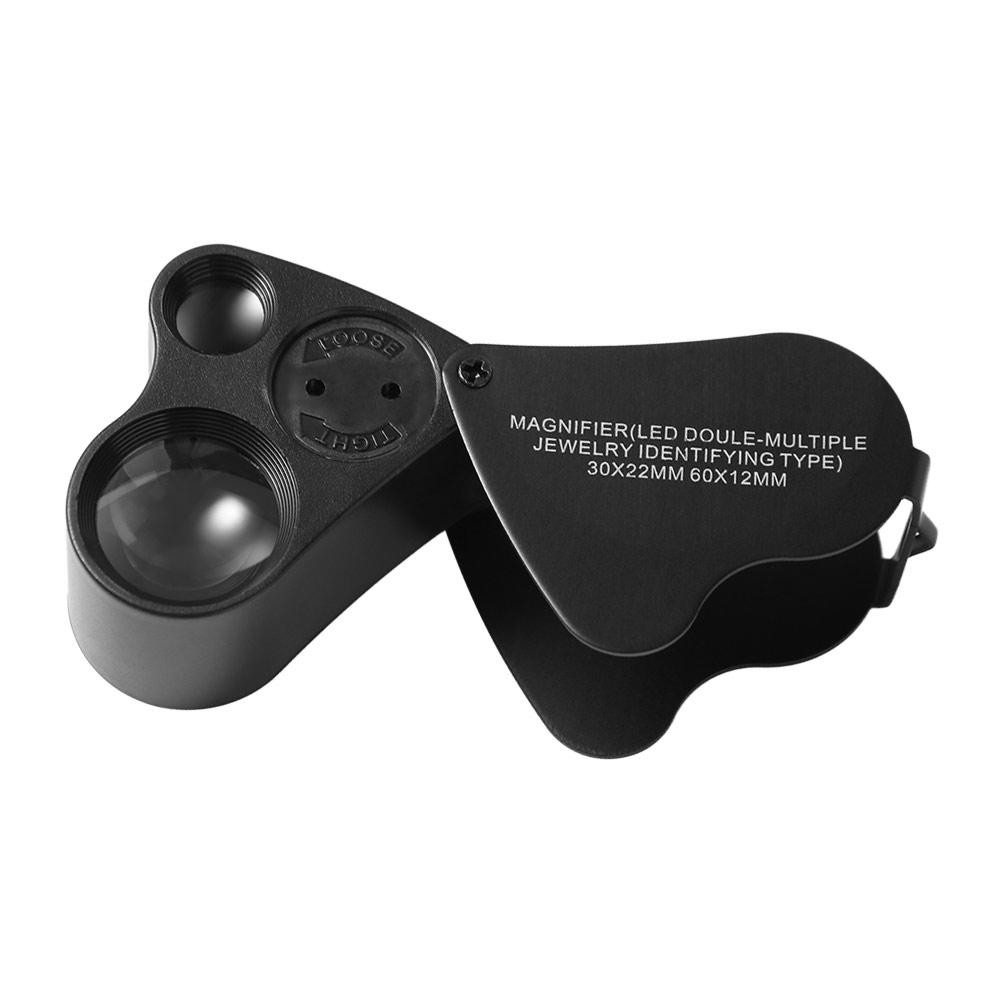 with Bright LED Light 30X 60X Illuminated Loupe Adjustable Lighting Flexible Foldable Jewelry Magnifier Hands Free Dual Lens