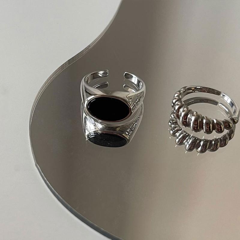 Black Chic Onyx Ring In 925 Sterling Silver With Adjustable Open Band For Cool Hip Style Hop
