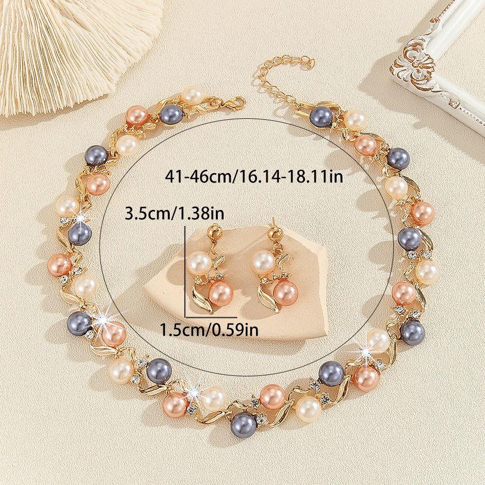 Elegant Pearl Necklace Rhinestone Necklace Earrings Set Exquisite Colorful Pearl Necklace  Gift