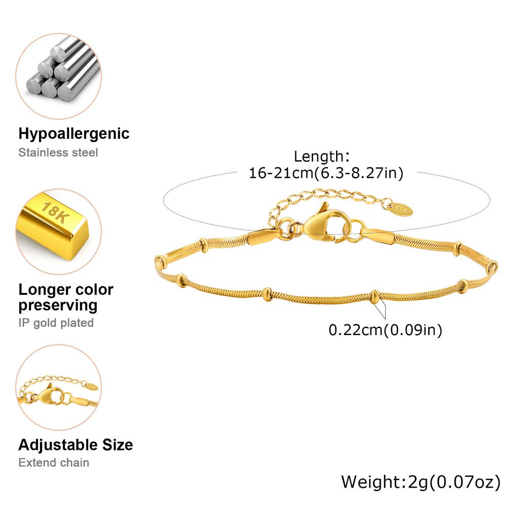Minimalist Bead Bracelet for Women,Flat Snake Chain Stainless Steel Bracelets,Trendy Waterproof Jewelry Gift