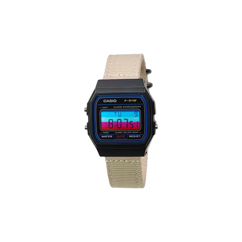 CASIO Customized watch modified series black resin case life waterproof F-91W-1 modified-interstellar F-91W-MiBaiSeBiaoDaiLanHongTiaoWenBiaoJing
