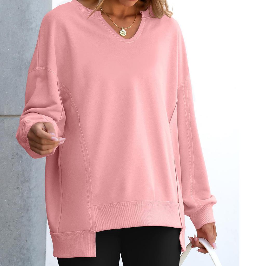 Women's Loose And Comfortable Solid Color V-neck Loose Sportswear Sweatshirt