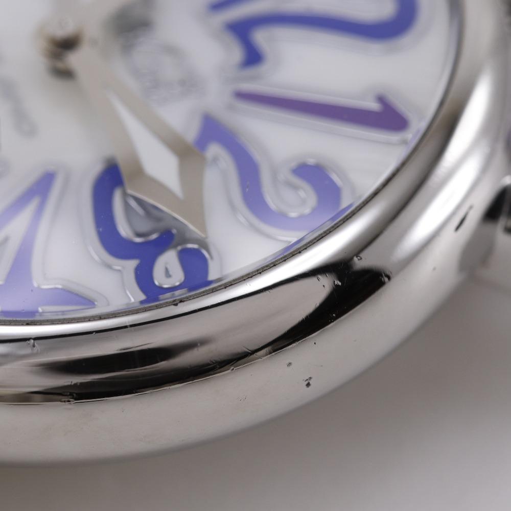 Gaga Milano Manure 40 Watches Silver/purple White shellDial Stainless Steel/Embossed Leather Quartz Analog display mens Used