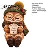 Soft Aesthetic Room Ornaments Christmas Animal Shelf Sitter Figurine, Woodland Statue with Mug, Dangling Leg Detailed Texture Figurines Mantel Decor,
