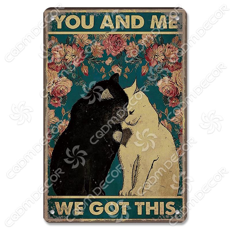 Black Cat Tin Sign Metal Plaque Read Books Drink Wine Pet Metal Poster Vintage Wall Decor for Coffee Shop Kitchen Bathroom Home