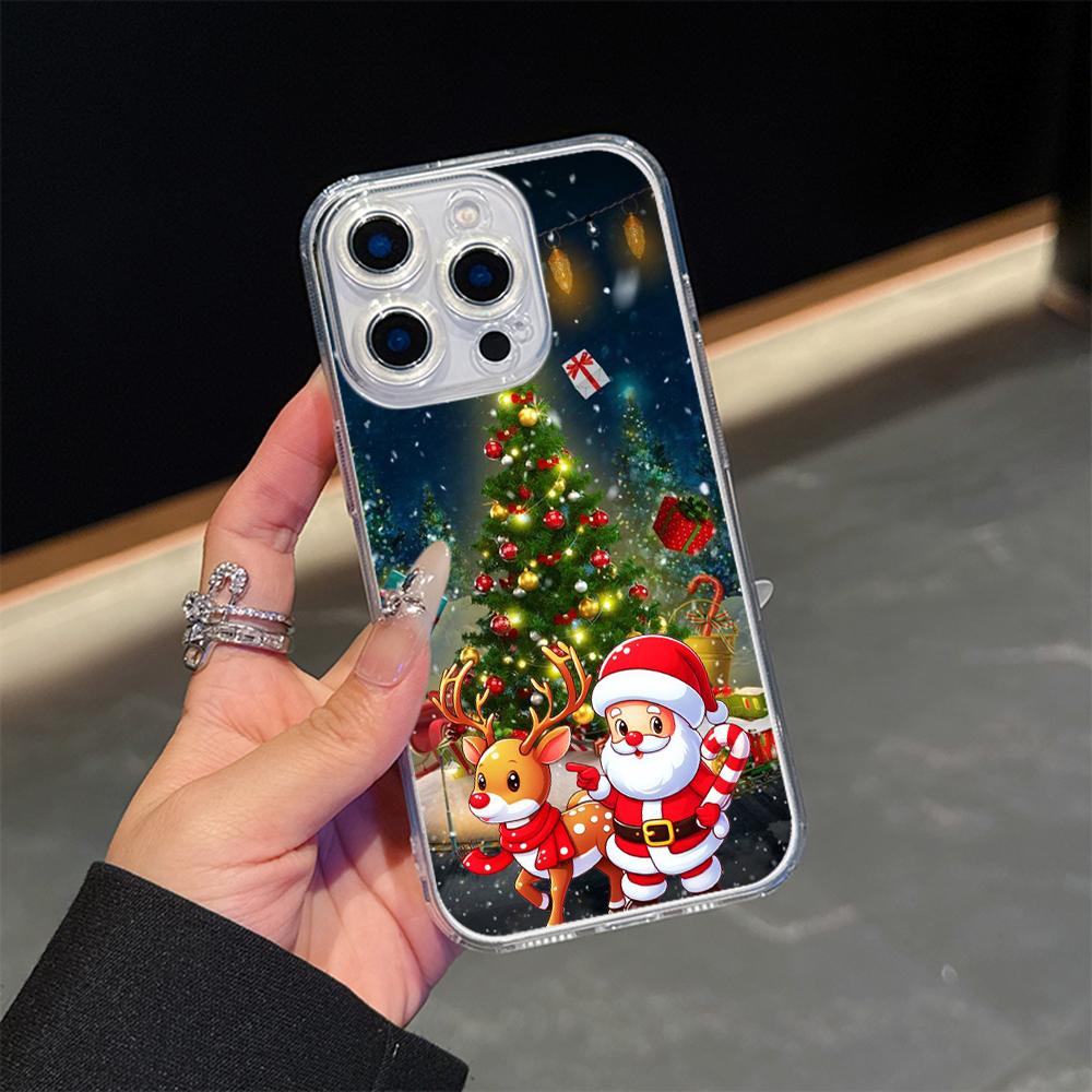 Ae121 Merry Christmas Santa Design Art Magsafe Transparent Cases for Samsung S23 S24 Ultra S21 FE iPhone16 Pro Max Magnetic Wireless Charge Back Cover