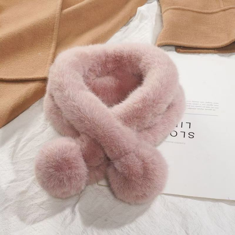 Winter Imitation Fur Cross Ball Scarf Imitation Rex Rabbit Hair Warm Fur Collar
