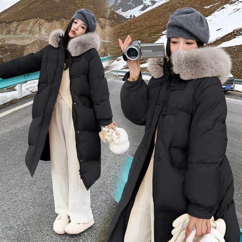 Large Fur Collar Down Jacket for Women Mid-length Winter Thickened Knee-length Cotton Coat and Jacket
