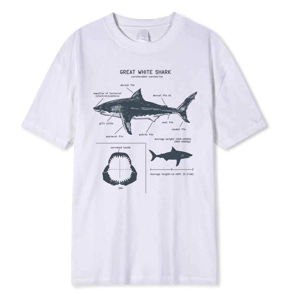 Great White Shark Anatomy T-Shirt New Summer Men Street Short Sleeve Hip Hop Punk Style Boy Casual Tops White Tees 80283