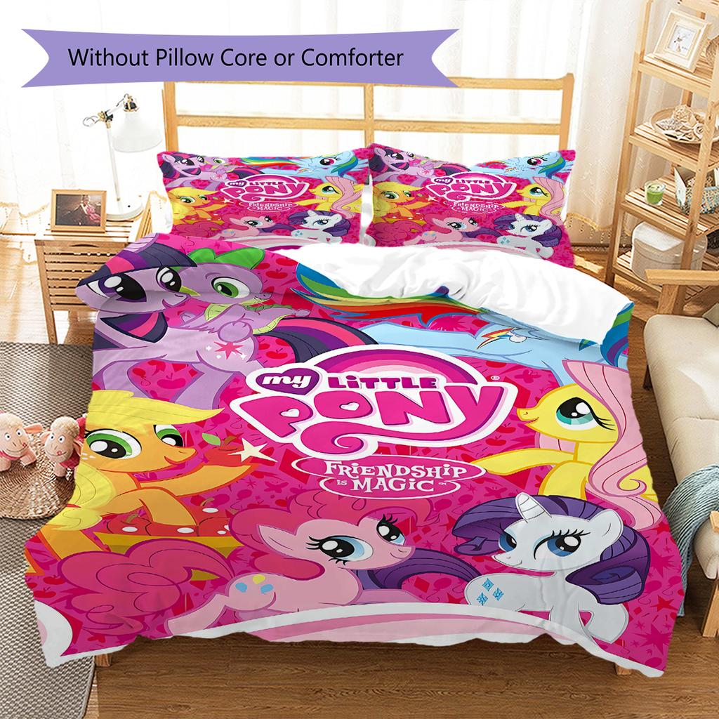 My Little Pony Vzorované povlečení Sada prošívaných dek a povlaků na polštáře Dekorace do domácnosti Dárek (1 * povlak na peřinu + 2 * povlak na polštář, bez jádra)