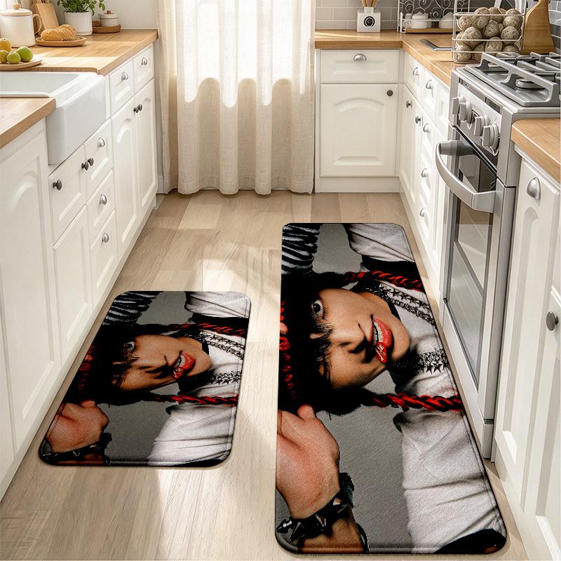 Hongjoong Print Flannel Kitchen Mat Christmas Soft Area Rug Non Slip Floor Carpet Home Decoration