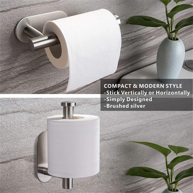 Self Adhesive Toilet Roll Paper Holder Wall Mount Bathroom Organizer Storage Stand No Punching Stainless Steel Towel Holder