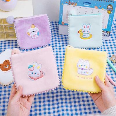 Velvet Square Embroidered Sanitary Napkin Cosmetic Mini Pouch DD-11897