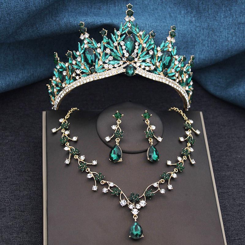 3Pcs Princess Crown Bridal Jewelry Sets for Women Tiaras and Flower Choker Necklace Earrings Wedding Dress Bride Jewelry Set