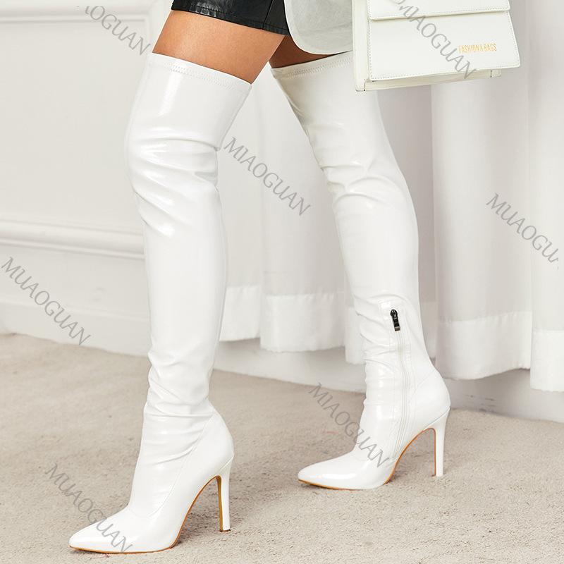 Fashion Stiletto High Heels Women Over-the-Knee Boots Pointed Toe Heeled Shoes For Ladies Strippers Dancing Snake Print Footwear