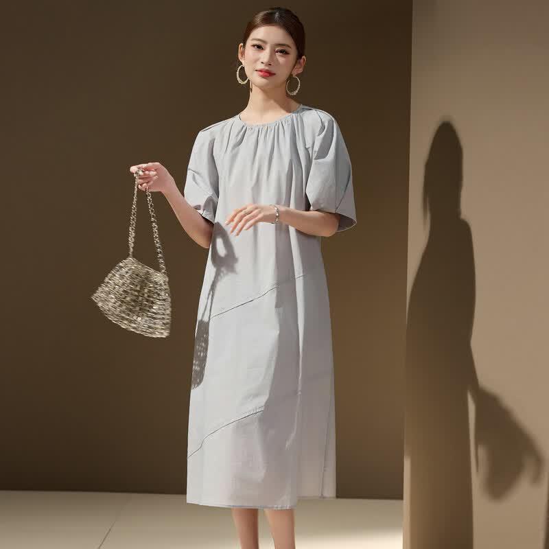 Petite Loose-Fit Short Sleeve A-line Summer Dress L серый