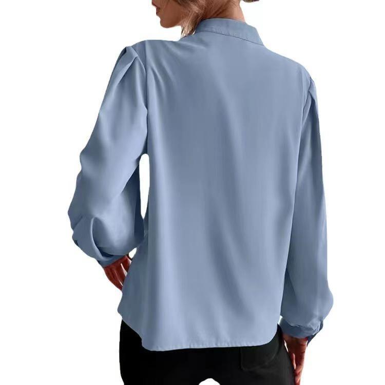 Button Up Elegant Women's Long Sleeve Solid Color Loose Fit Lapel Shirt