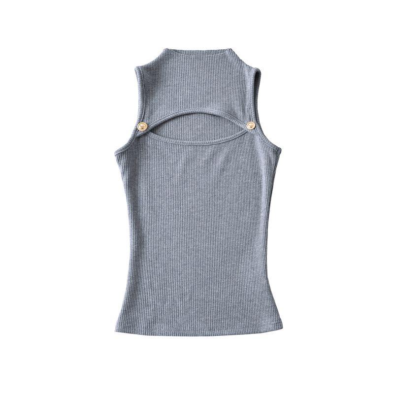 Hot Girl Sexy Slim-Fit Half-High Collar Sleeveless Knitted Top with Chest Cutouts, Women's Tight-Fitting Slimming Knitted Vest