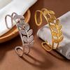 Gold-Plated Titanium Steel Laurel Leaf Adjustable Bangle Bracelet