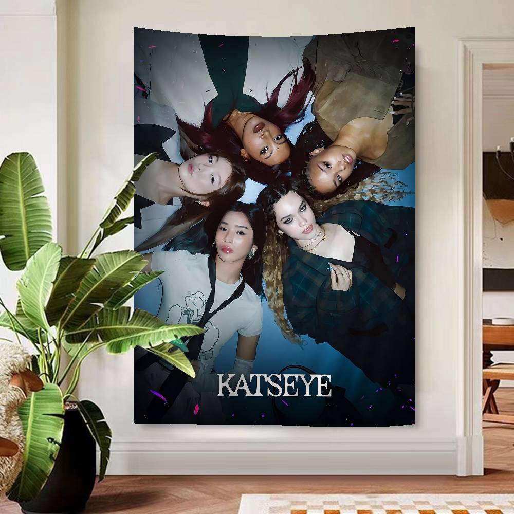 Korea Kpop Band K-katseye Anime Tapestry Hippie Flower Wall Carpets Dorm Decor Cheap Hippie Wall Hanging