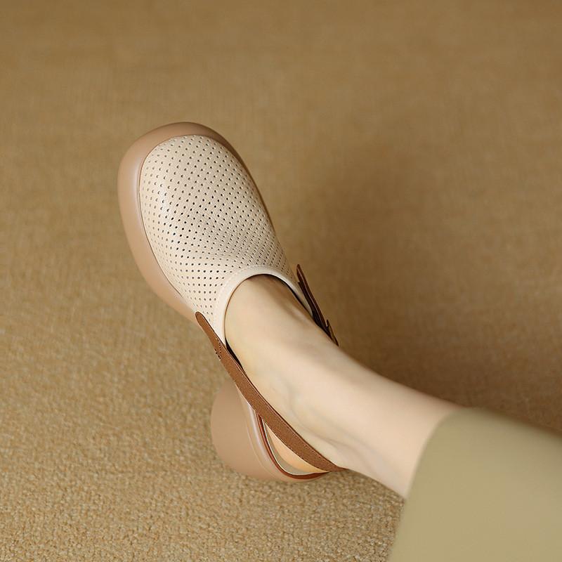 Sommer-Sandalen mit offenem Rücken für Damen mit dicker Sohle und runder Spitze aus Superfiber-Material für Freizeit