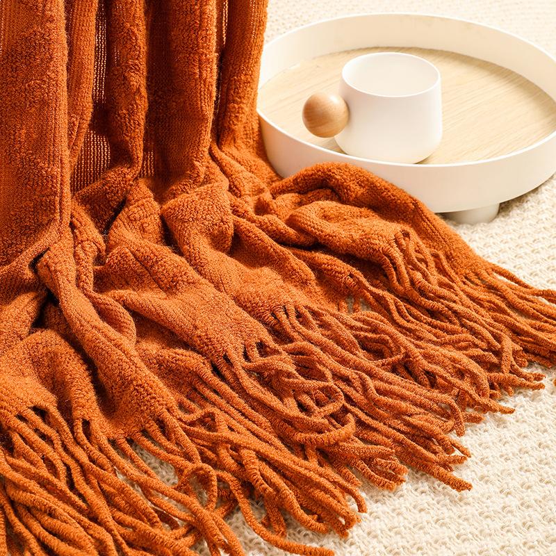 Woven Jacquard Woollen Terry Throw Blanket Knit Sofa Cover Blanket Small Thread Blanket Comfortable Office Naps Blanket For Couch Bed
