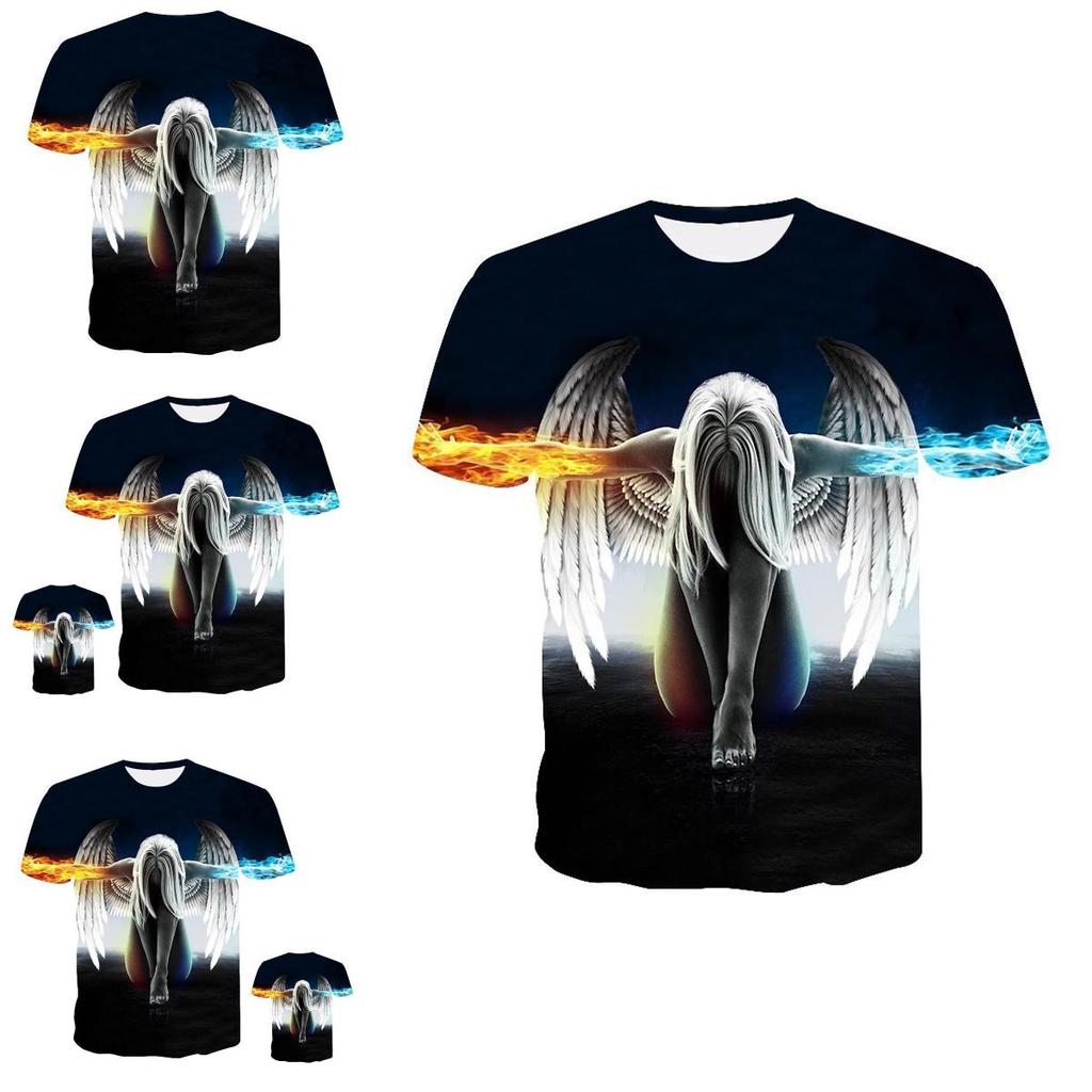Exquisite Fire Ice Wings Angel Printed 3d T-shirts With Hip Hop Flair For Trendsetters