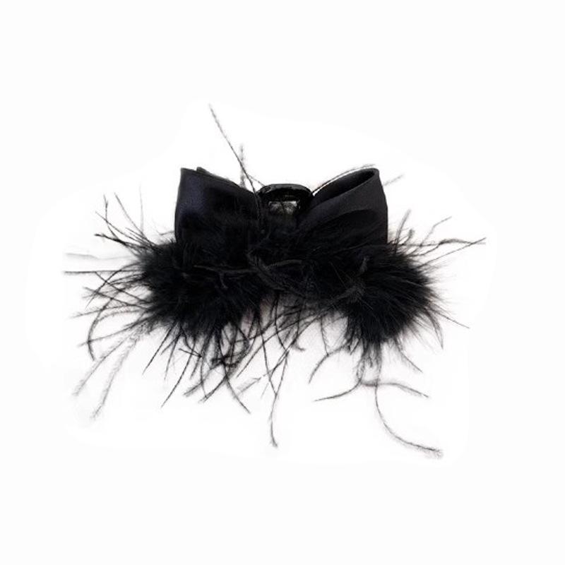 Elegant Black Feather Hair Clip with Bow - Premium Ostrich Feather Hair Accessory for Autumn and Winter