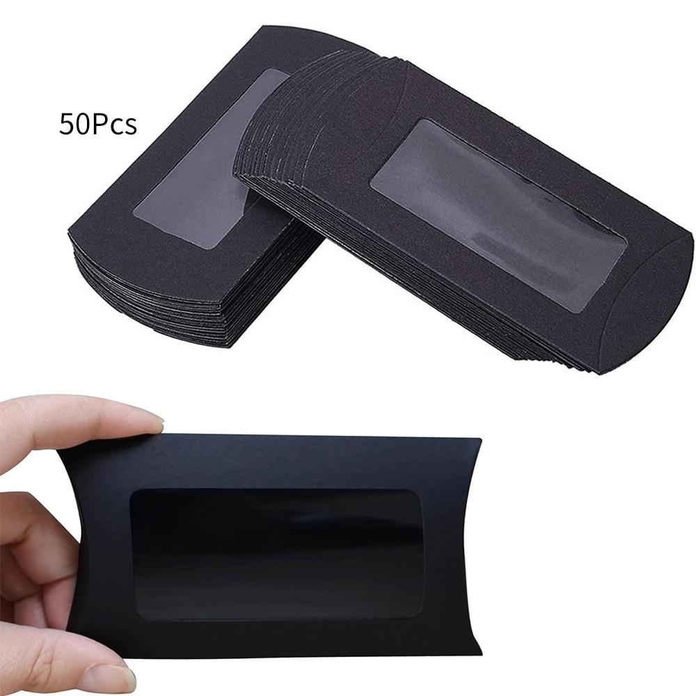 

50 шт. Подарочная коробка-подушка из крафт-бумаги с прозрачным окошком, Мини-коробка для упаковки подушек для конфет, шоколада, подарков, ювелирных изделий, свадьбы as picture show чёрный