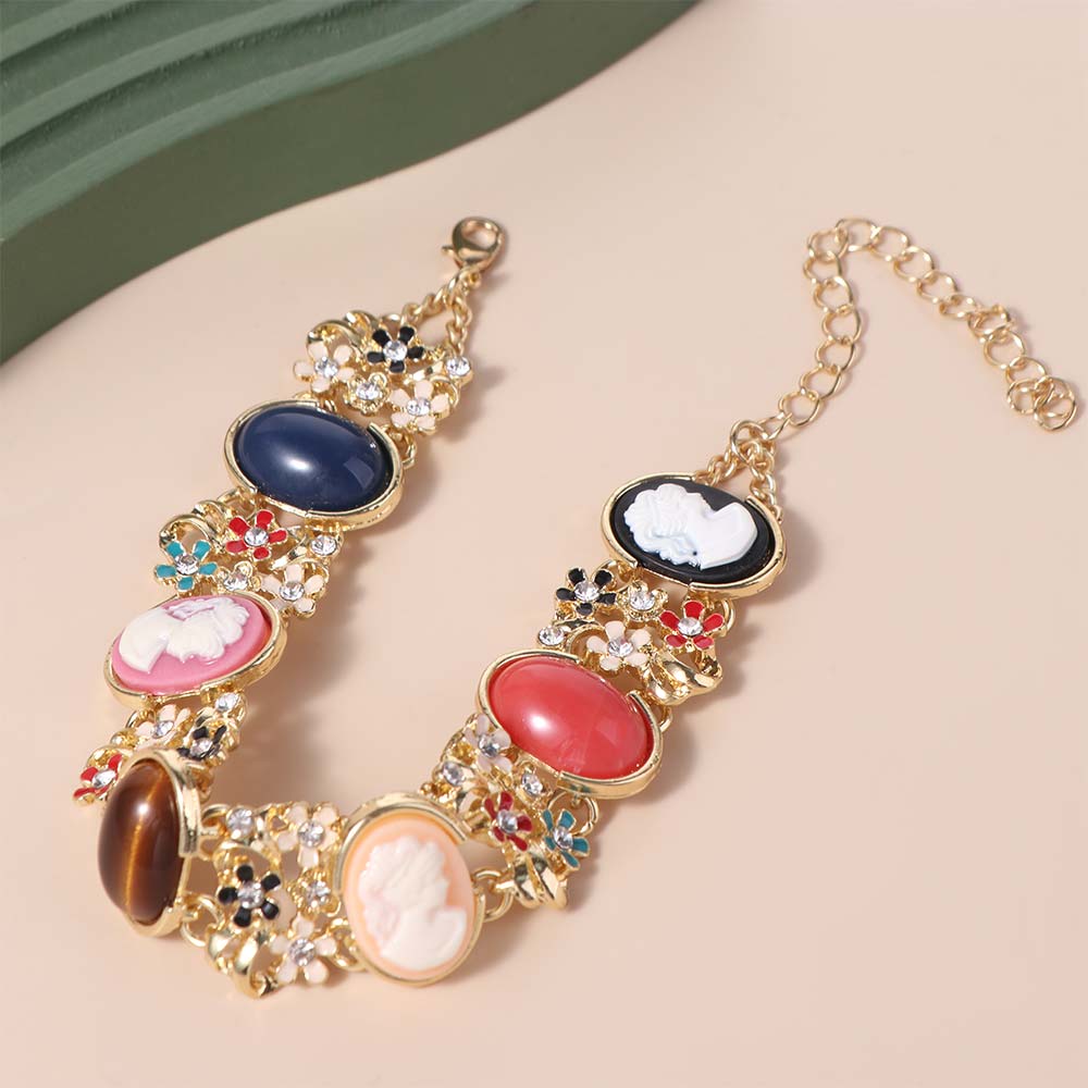 Flower Retro Enamel Bangle Resin Women's Hand Bracelet Light Luxury Baroque Bracelet  Jewelry Gifts