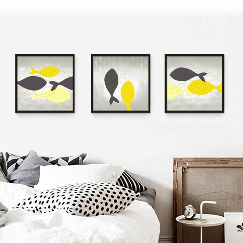 

Украшение, скандинавская картина на холсте, счастливая рыба, синий, желтый и оранжевый, креативные постеры для гостиной с мультяшными животными